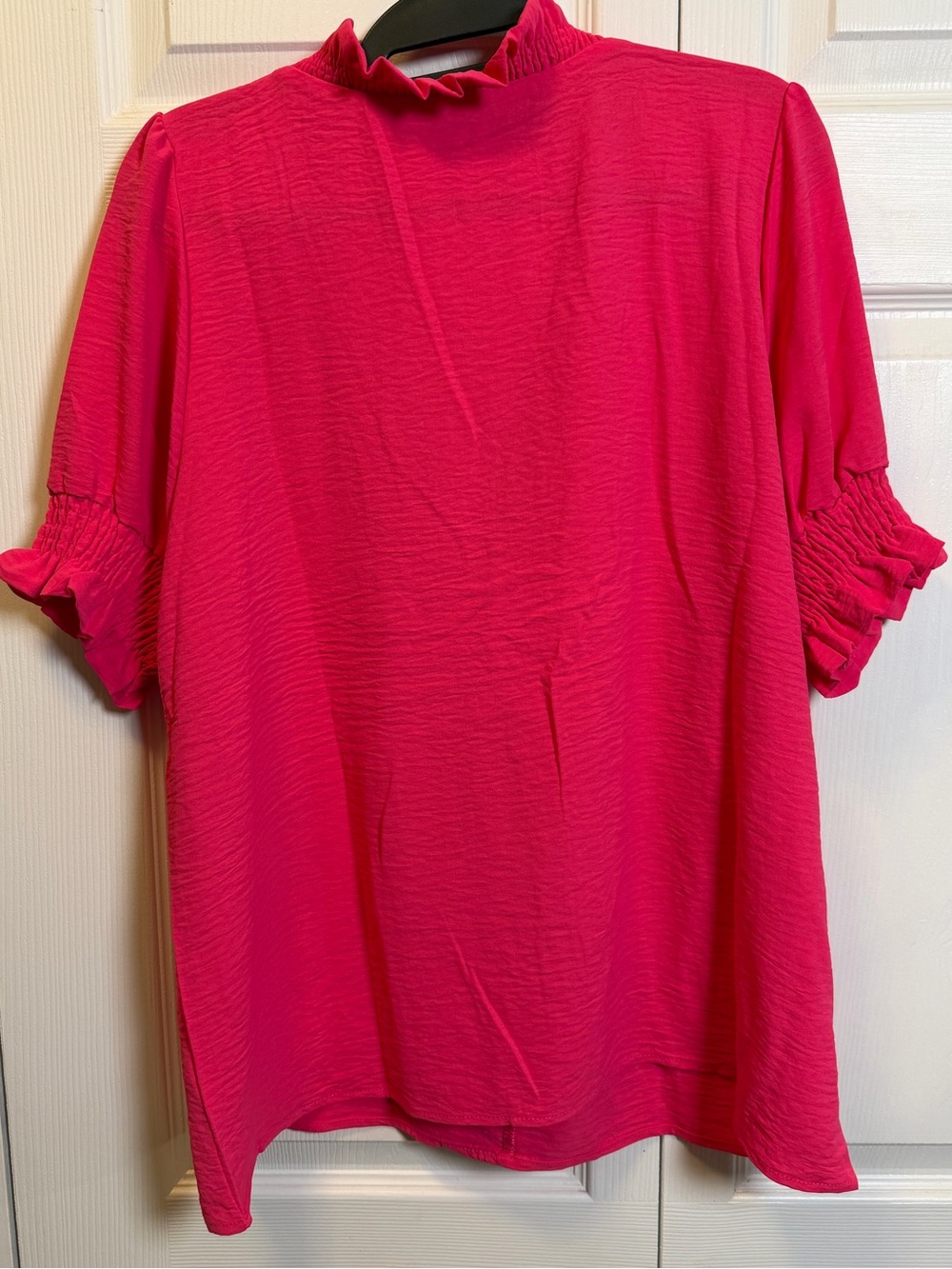 Sage Vell Hot Pink Ruffle V Neck Blouse Smocked Sleeve Top XL - Picture 4 of 9